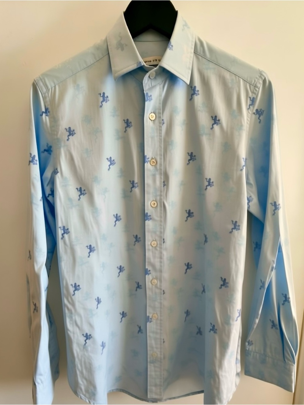 Etro Pale Blue Dress Shirt with Navy Blue Motifs